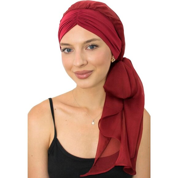 Women’s Burgundy Solid Scarf Skull Cap Chemo Headwear Hair Loss Turban